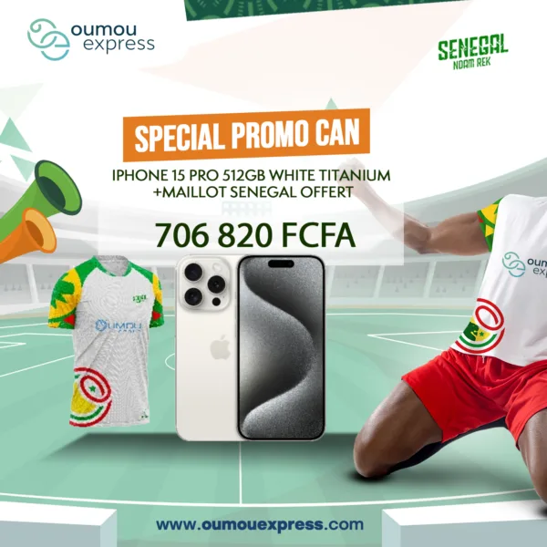 IPHONE 15 PRO 512GB WHITE TITANIUM+MAILLOT SENEGAL OFFERT