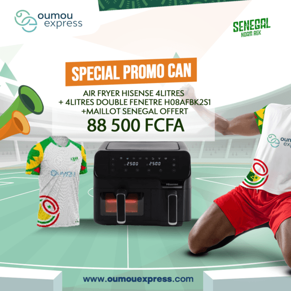 AIR FRYER HISENSE 4LITRES + 4LITRES DOUBLE FENETRE HO8AFBK2S1 +MAILLOT SENEGAL OFFERT