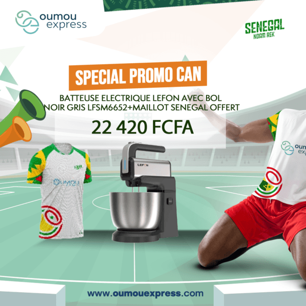 BATTEUSE ELECTRIQUE LEFON AVEC BOL NOIR GRIS LFSM6652+MAILLOT SENEGAL OFFERT
