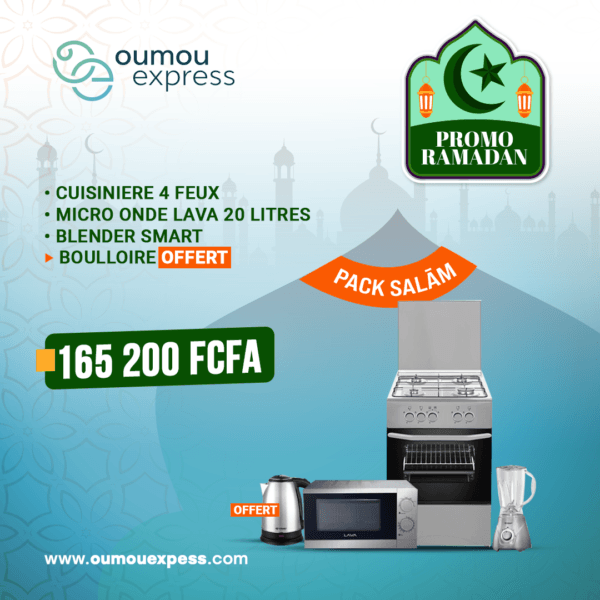 CUISINIERE 4 FEUX • MICRO ONDE LAVA 20 LITRES • BLENDER SMART • BOULLOIRE OFFERT