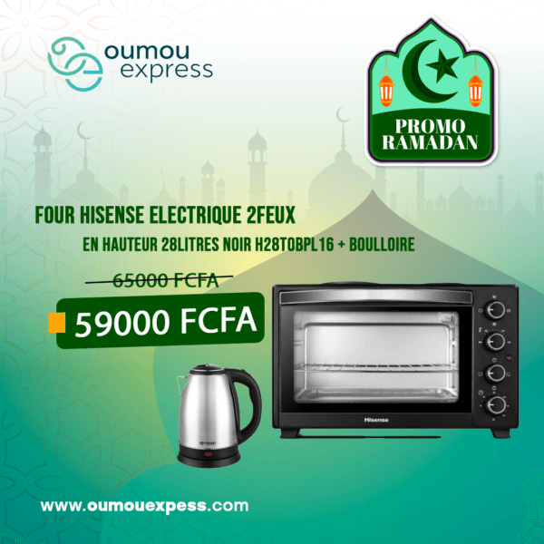 FOUR HISENSE ELECTRIQUE 2FEUX EN HAUTEUR 28LITRES NOIR H28TOBPL16 + BOULLOIRE