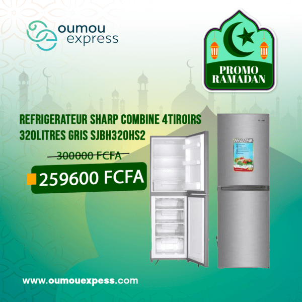 REFRIGERATEUR SHARP COMBINE 4TIROIRS 320LITRES GRIS SJBH320HS2
