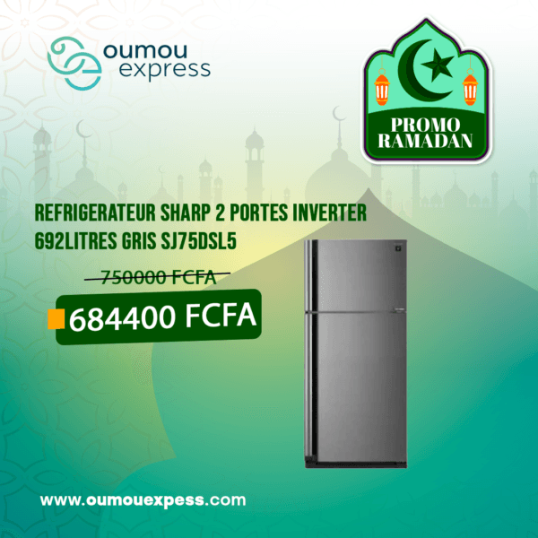 REFRIGERATEUR SHARP 2 PORTES INVERTER 692LITRES GRIS SJ75DSL5