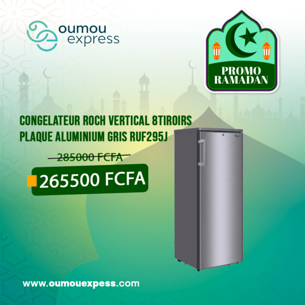 CONGELATEUR ROCH VERTICAL 8TIROIRS PLAQUE ALUMINIUM GRIS RUF295J