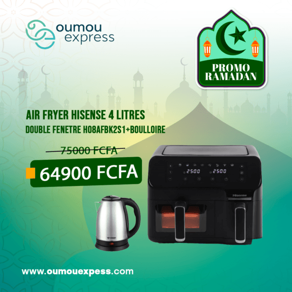 AIR FRYER HISENSE 4 LITRES DOUBLE FENETRE HO8AFBK2S1+BOULLOIRE