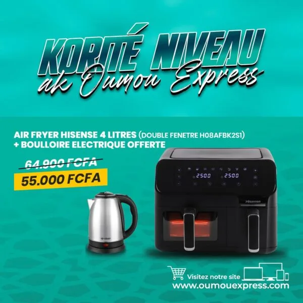 AIR FRYER HISENSE 4 LITRES (DOUBLE FENETRE H08AFBK2S1) + BOULLOIRE ELECTRIQUE OFFERTE