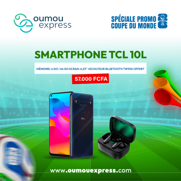 SMARTPHONE TCL 10L MÉMOIRE: 6 GO / 64 GO ECRAN: 6,53" +ECOUTEUR BLUETOOTH TW950 OFFERT