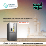 Refrigerateur Hisense SIDE BY SIDE 4 PORTES 470 LITRES AVEC FONTAINE INVERTER INOX RQ61WC4SA