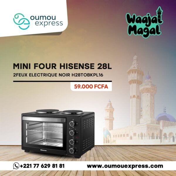 MINI FOUR HISENSE 28LITRES + 2FEUX ELECTRIQUE NOIR H28TOBKPL16