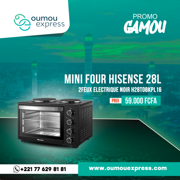 MINI FOUR HISENSE 28LITRES + 2FEUX ELECTRIQUE NOIR H28TOBKPL16