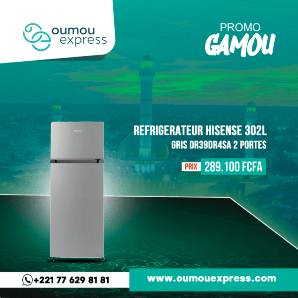 Refrigerateur Hisense 2 PORTES 302 LITRES GRIS DR39DR4SA