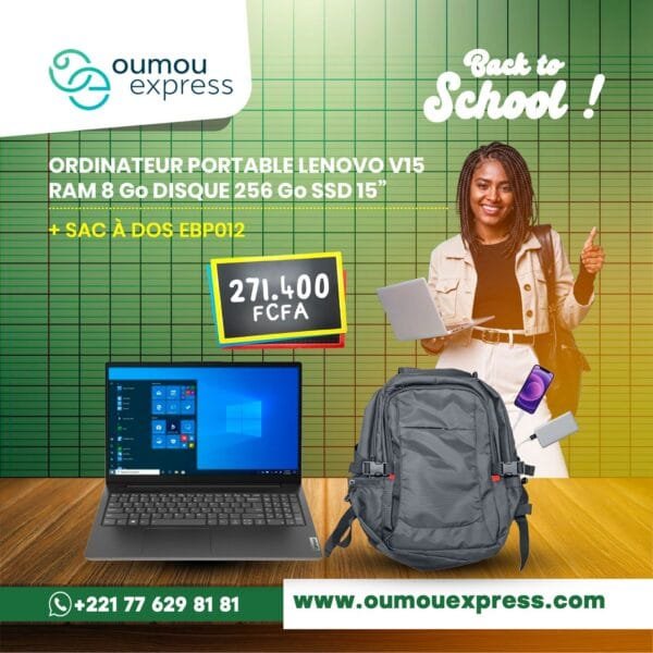 ORDINATEUR PORTABLE LENOVO VI5 RAM & GO DISQUE 256 GO SSD 15" + SAC À DOS EBP012 Back to School!