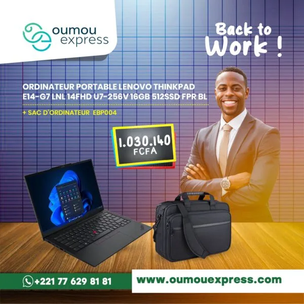 ORDINATEUR PORTABLE LENOVO THINKPAD E14-G7LNL 14FHD U7-256V 16GB 512SSD FPR BL + SAC D'ORDINATEUR EBPО04