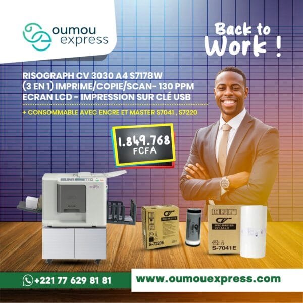 RISOGRAPH CV 3030 A4 S7178 W (3 EN 1) IMPRIME/COPIE/SCAN- 130 PPM ECRAN LCD - IMPRESSION SUR CLÉ USB